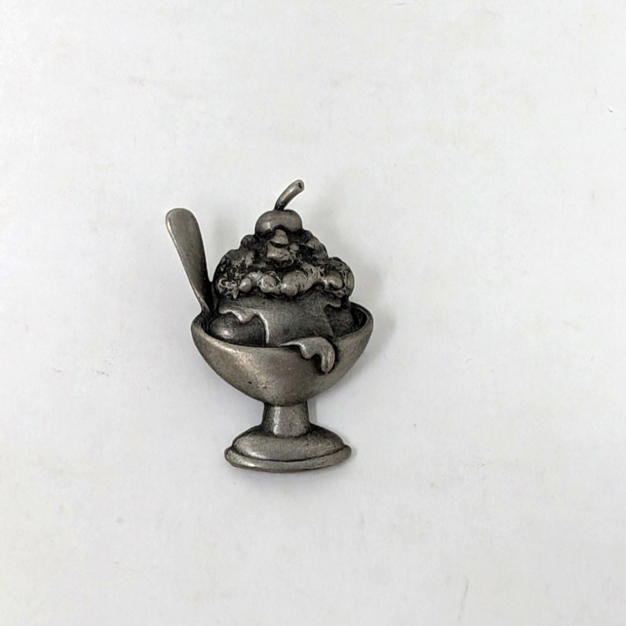 Vintage Jj Jonette Jewelry Silver Pewter Ice Cream Sundae Tack Pin 16$